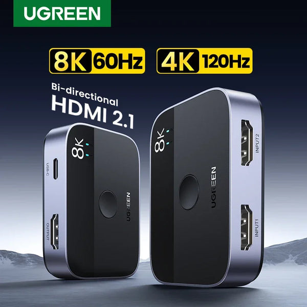 UGREEN HDMI 2.1 ប៊ូតុងប្តូរដោយដៃ 8K 60Hz 2 ក្នុង 1 ចេញ សម្រាប់ PS5 Xbox Series X TV Xiaomi Monitor Projector HDMI Switcher