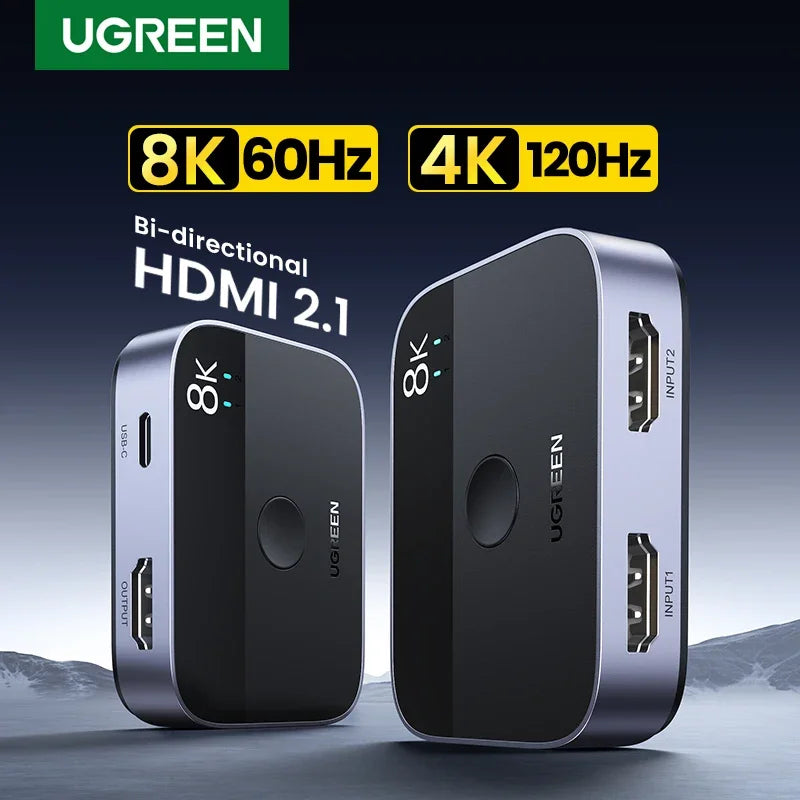 UGREEN HDMI 2.1 Switch 8K 60Hz 2 in 1 Out Manual Button for PS5 Xbox Series X TV Xiaomi Monitor Projector HDMI Switcher