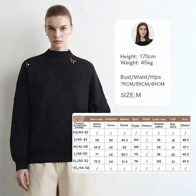 Amii Women's Oversized Pullover Hoodie Embroidered Drop Shoulder Casual Business Mock Neck Top Autumn Hoodies for Women 12623123