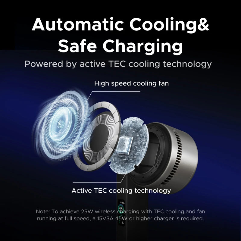 UGREEN MagFlow Pro Qi2.2 25W 2 in 1 Magnetic Wireless Charger with Cooling System For iPhone 16 17 Pro Wireless Fast Charging