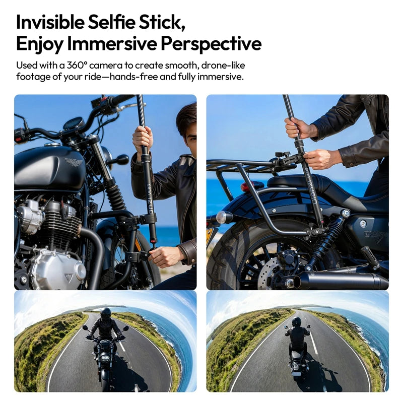 ដំបងថតរូប Selfie សម្រាប់ម៉ូតូ Ulanzi VL03 Invision សម្រាប់ DJI Pocket 3 Insta 360 សម្រាប់កាមេរ៉ា Gopro Action ជាមួយ Dual Super Clamp