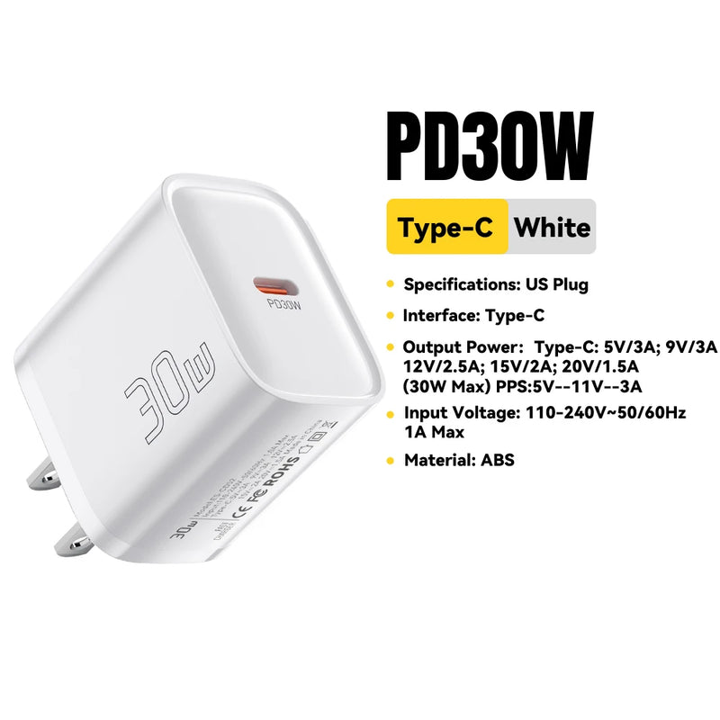Essager Mini 30W Type C Charger PD QC3.0 Fast Type C Charger For iPhone 16 15 14 13 Pro Samsung S25 Xiaomi iPad Travel Adapter