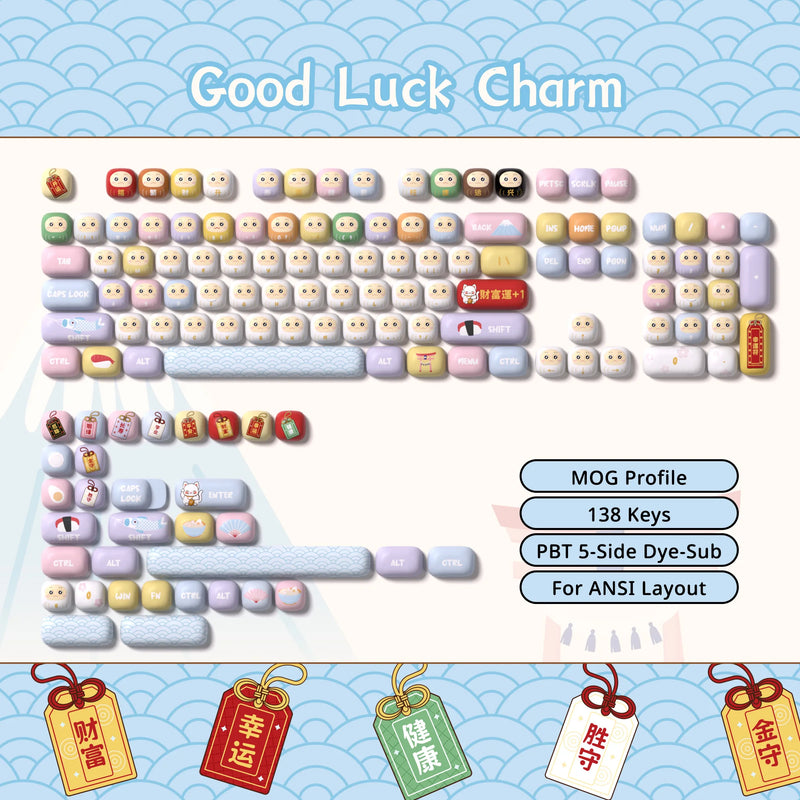 Akko Original Cute Theme MOG/MOA/MAO Profile PBT Keycap Set 5-side Dye-sub ANSI/ISO Layout Girl Keycaps Gift Round Bun Mushroom