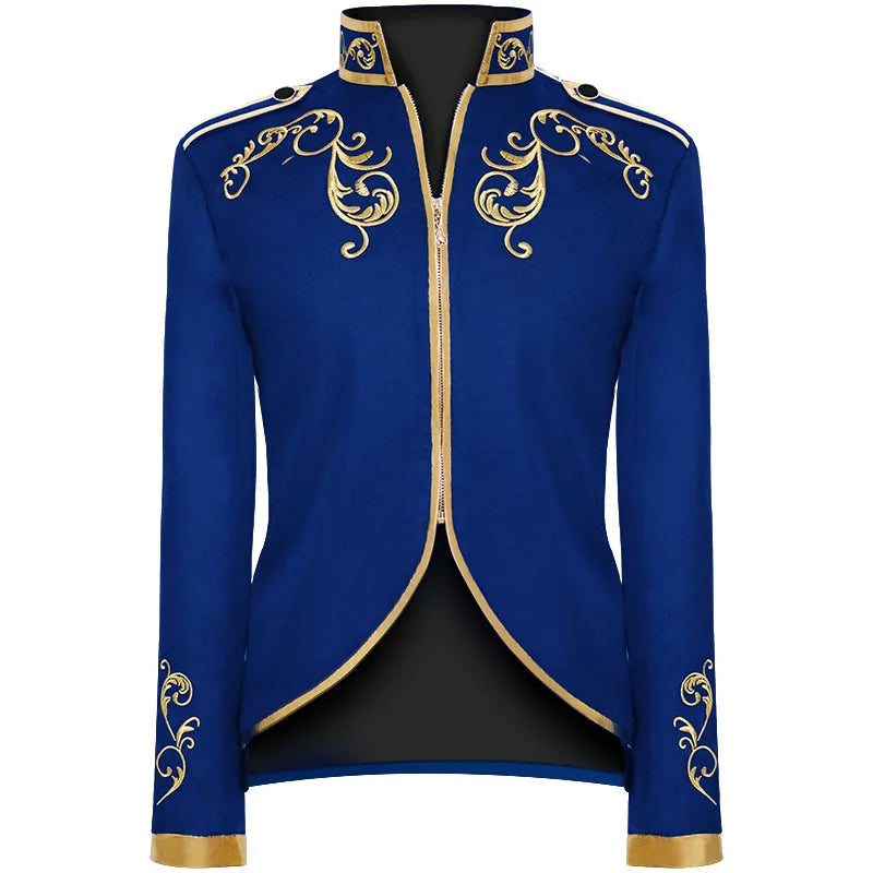 2026 New Halloween Men's Fashion Jacket, Blue Court Prince Embroidered Coat, Red Black White Purple Green Available Jackets