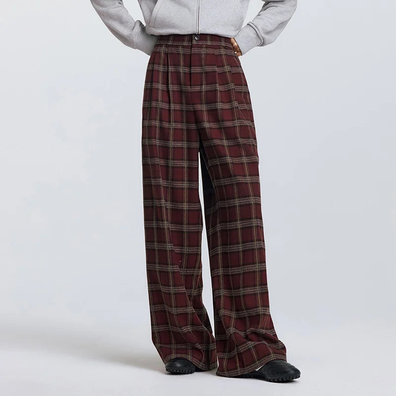 Semir Wide Leg Pants High Waist Pleated Elastic Waist Plaid Soft Comfortable Casual Streetwear Trendy Everyday Women Spring 2025