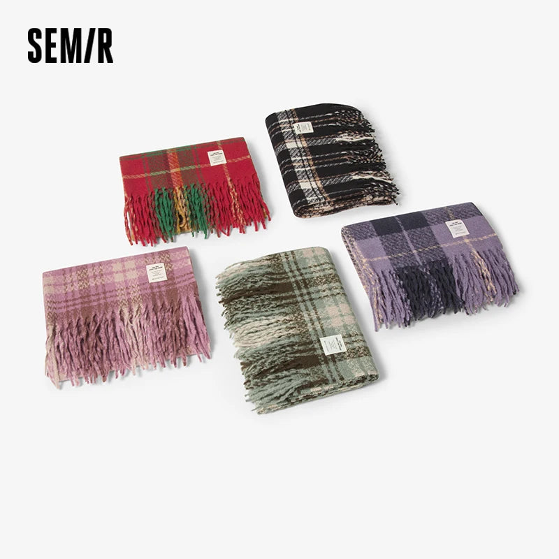 Semir Classic Scarf ColorBlock Plaid Women Autumn Winter 2025 Shawl Fuzzy Warm Cozy Soft Trendy Casual