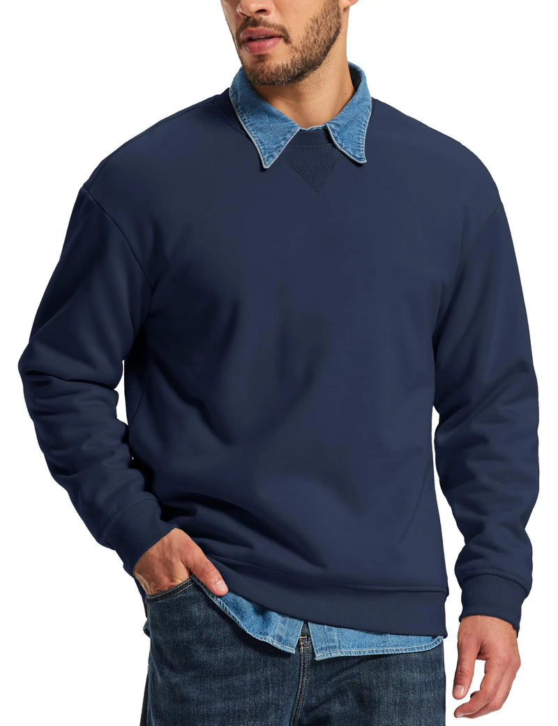 TACVASEN Men's Sherpa Lined Sweatshirt Thermal Fleece Pullover Winter Warm Thick Crewneck Sweatshirts Casual Solid Tops For Men