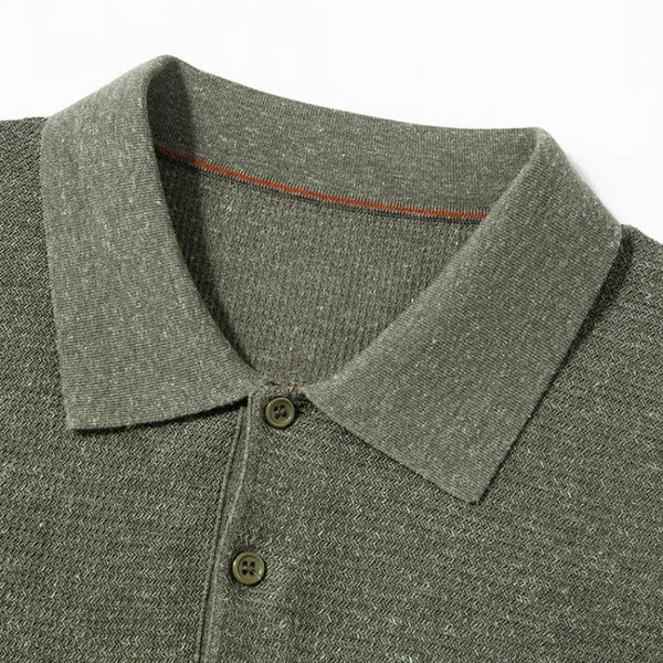 Men's Short Sleeve Polo - High Density 16-Gauge Knitted Tencel & Linen | Vintage Breathable Summer Shirt
