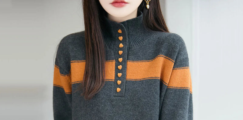 Striped Turtleneck Sweater Women 2026 Spring Autumn Long Sleeve Pullover Sweater Female Knitted Tops Jumper Ladies Jersey