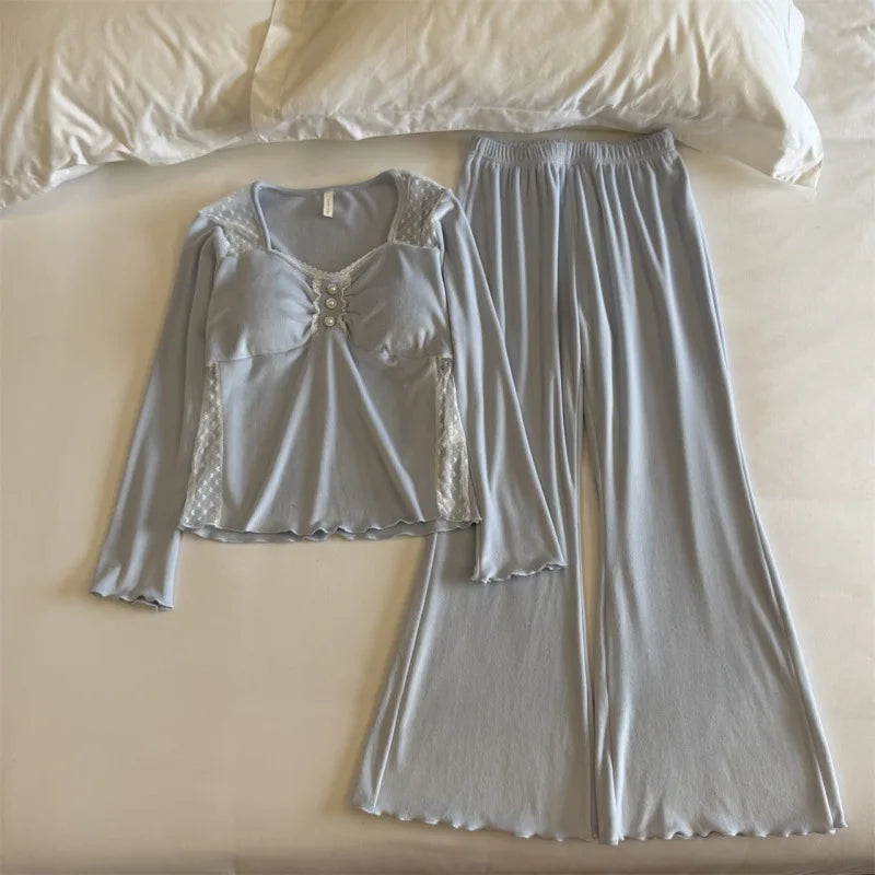 Pijama Mujer Invierno New Chest Pad Top Sleepwear Women Home Suit Velvet Pajamas Set Autumn Winter Nightwear Pyjamas Clothes