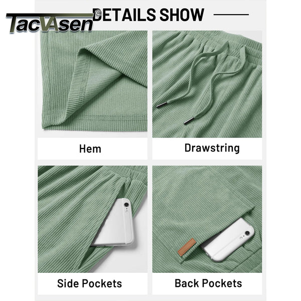 TACVASEN Men's Corduroy Texture Casual Shorts 6" Inseam for Summer Beach Vacation Elastic Waist Drawstring Lightweight Pockets