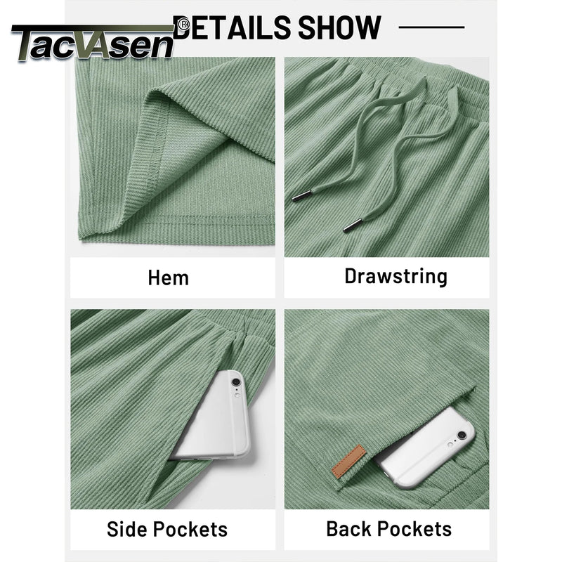 TACVASEN Men's Corduroy Texture Casual Shorts 6" Inseam for Summer Beach Vacation Elastic Waist Drawstring Lightweight Pockets