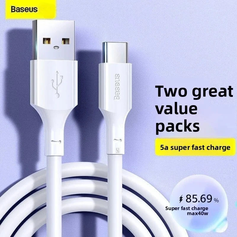 ខ្សែសាកទិន្នន័យ BASEUS Typec 5A 40W សាកលឿនសម្រាប់ទូរស័ព្ទ Huawei Xiaomi Honor