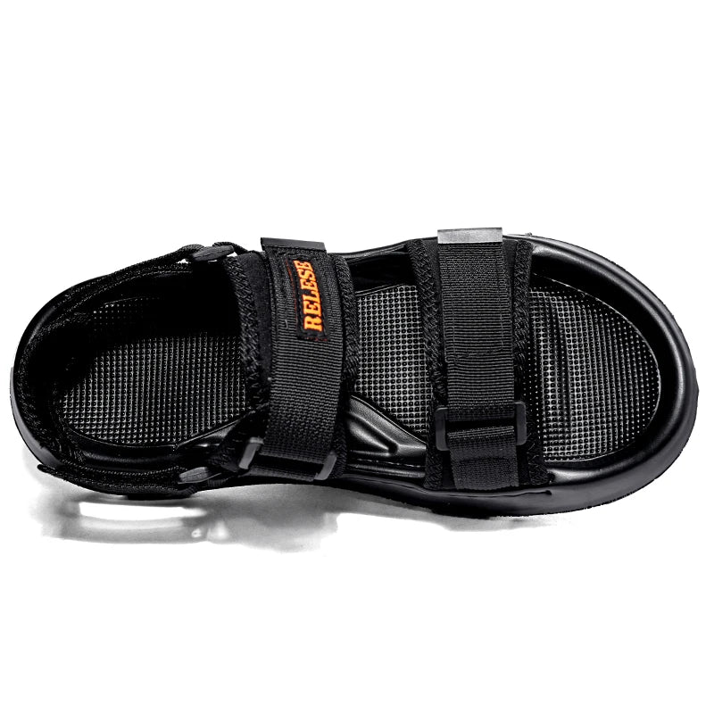 Men Adjustable Beach Sandals Thick Soles Summer Open Shoes Casual Sports Slippers Hoop & Look Soft Comfortable Walking