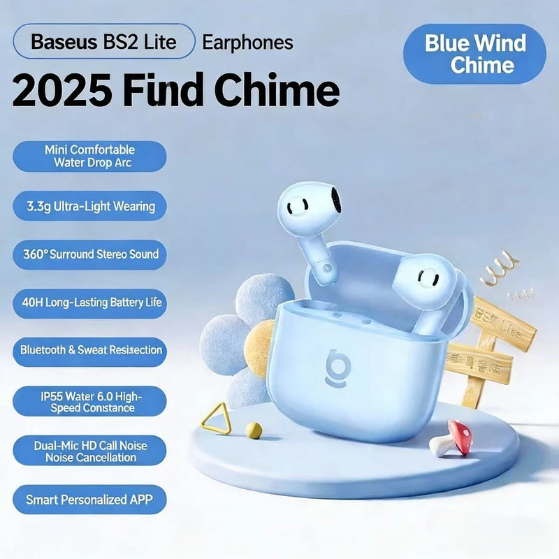 កាសស្តាប់ត្រចៀកប៊្លូធូស BASEUS BS2 Lite ជាមួយសំឡេងព័ទ្ធជុំវិញត្រចៀកឥតខ្សែ និងថាមពលថ្មប្រើប្រាស់បានយូរ ស័ក្តិសមសម្រាប់ Xiaomi និង Apple