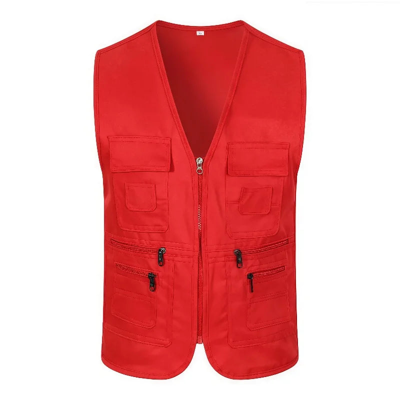 Male Outerwear Vest Thickened Zipper Work Vest Custom Printing Logo Multi-Pocket Activity Vest Team Workwear 9 Colors