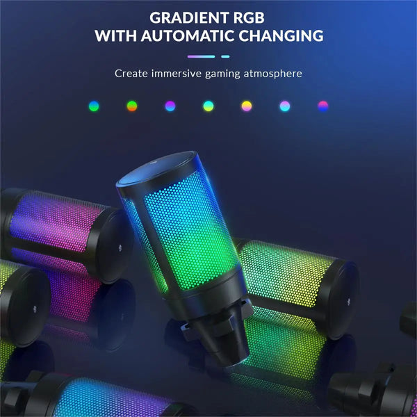 ឈុតមីក្រូហ្វូនលេងហ្គេម FIFINE USB ជាមួយជើងទ្រសម្រាប់កុំព្យូទ័រ, PS4/5, ឈុតមីក្រូហ្វូន Condenser Cardioid ជាមួយនឹង Touch Mute, RGB សម្រាប់ស្ទ្រីម - A6T