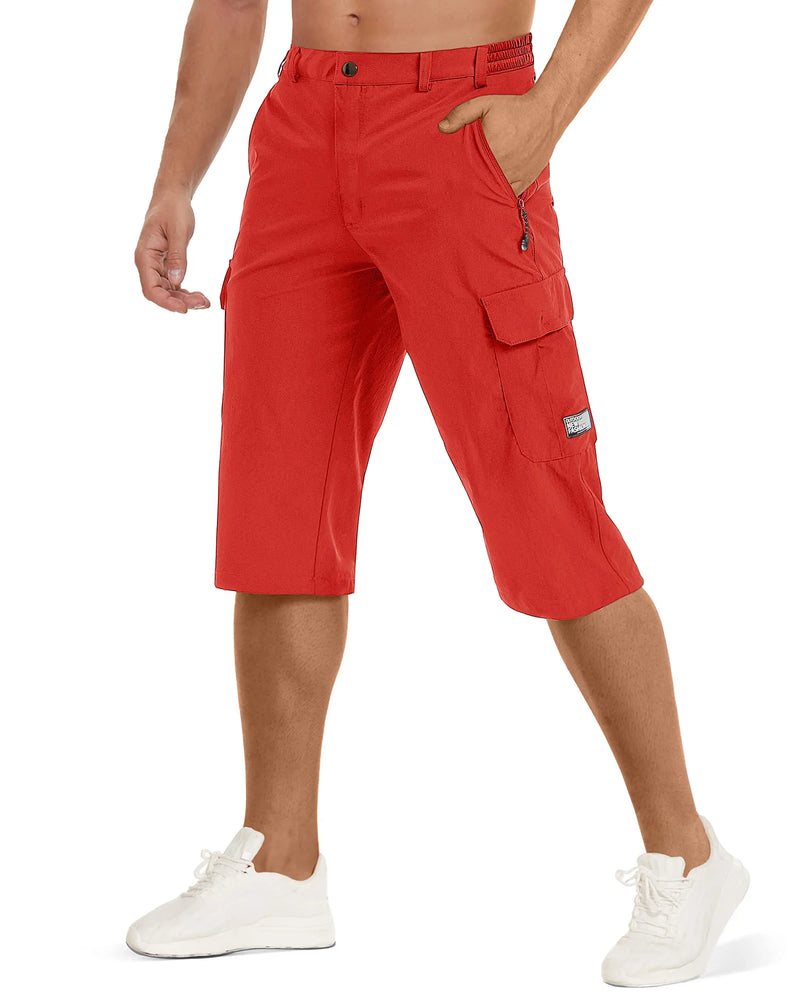 TACVASEN Summer Quick Dry 3/4 Capri Pants Men's Casual Multi-Pockets Lightweight Shorts Outdoor Hiking Cargo Nylon Pants Workout
