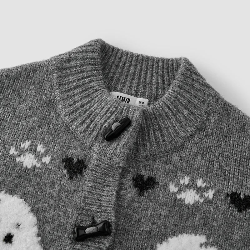 Semir Cardigan Sweater Loose Fit Toggle Button Knitwear Women 2025 Winter Jacquard High Neck Casual Top