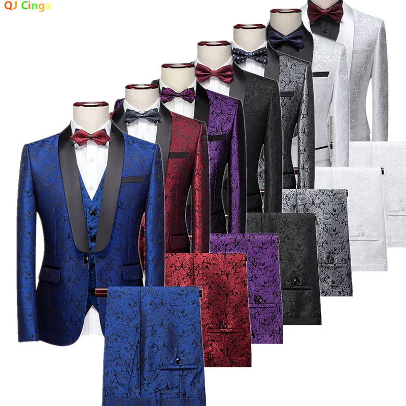 2026 New Men's Purple Suit 3-Piece, Wedding Party Dress Jacket and Vest with Trousers, Asian Size Slim-Fit Sets. M-6XL