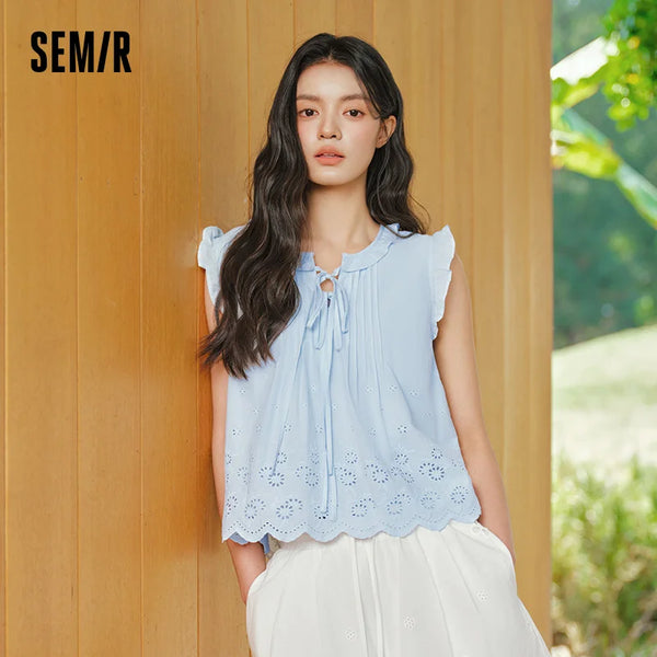 អាវស្ត្រី Semir កប្បាសប៉ាក់បូខ្លី ចរ ផ្អែម ទាន់សម័យ រដូវក្តៅ ឆ្នាំ២០២៦ ម៉ូដធម្មតា អាវដែលអាចប្រើប្រាស់បានច្រើនយ៉ាង
