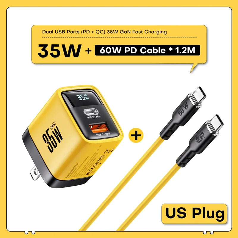 ASOMETECH GaN 35W សាកថ្មលឿនប្រភេទ C ឆ្នាំងសាក USB QC4.0 PD3.0 PPS 30W 25W ឆ្នាំងសាករហ័សសម្រាប់ iPhone 15 Pro Samsung S23 Xiaomi
