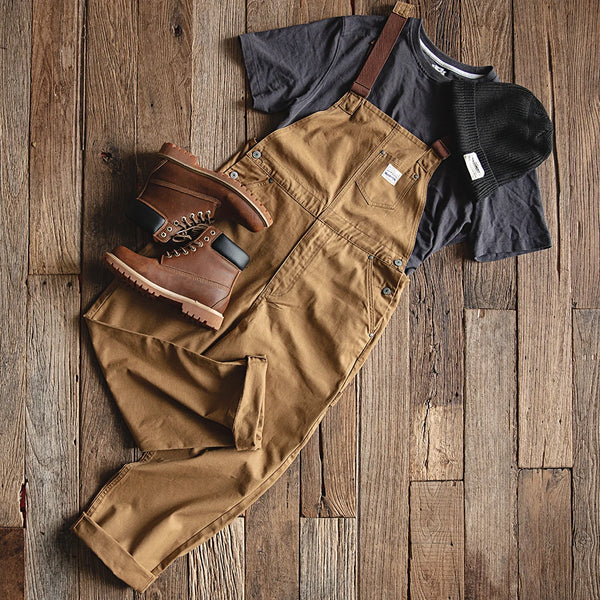 ខោ Maden Vintage Khaki Vintage Strap Pants Amekaji One Piece Pocket Straight Tube Sling Pants Men's Fashion
