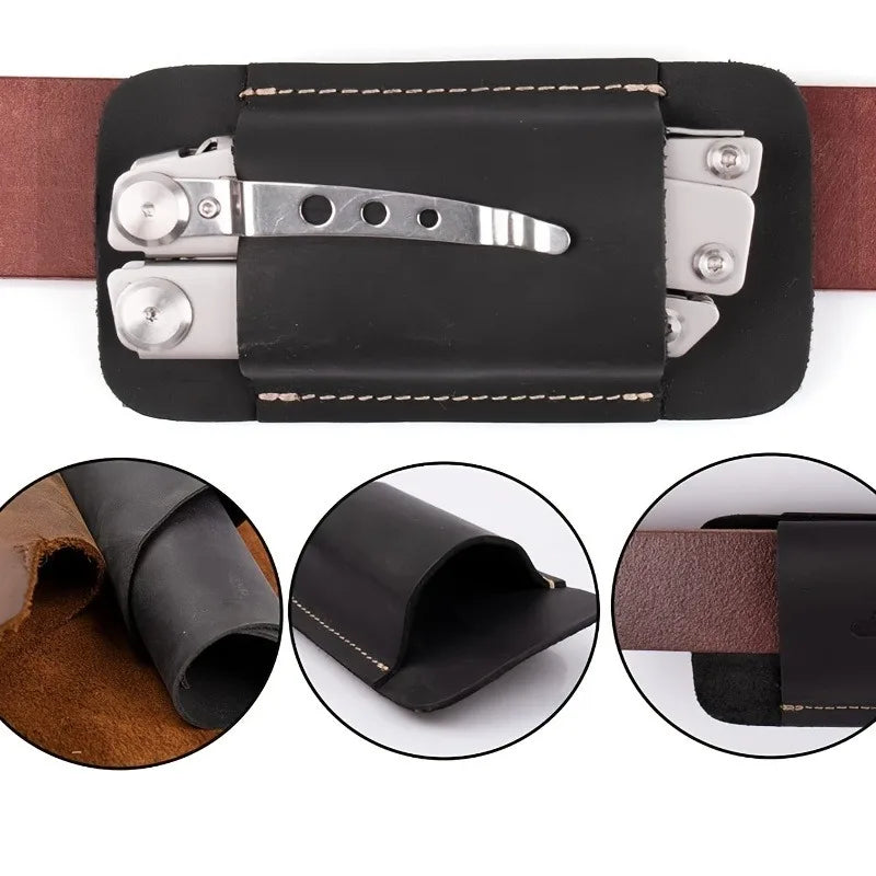 1pc Portable EDC Folding Knife Sheath, Genuine Leather Belt Mount Holder, Anti-Loss Wearproof Waist Pouch for Daily Outdoor Use
