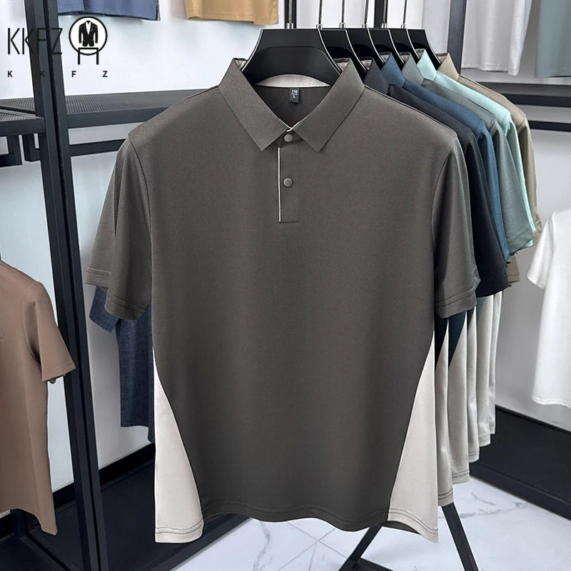 Mens Sporty Color Block Polo Shirt Short Sleeve Active Breathable Casual Top For Gym