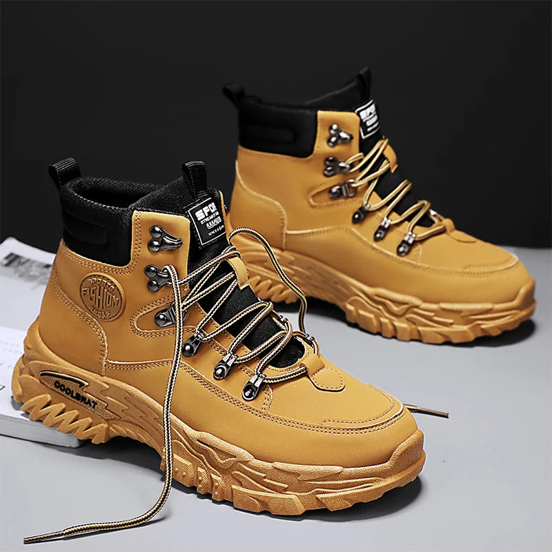 Men's high-top Joker casual boots four seasons breathable light soft-sole anti-skid work boots fashion youth walking tide boots