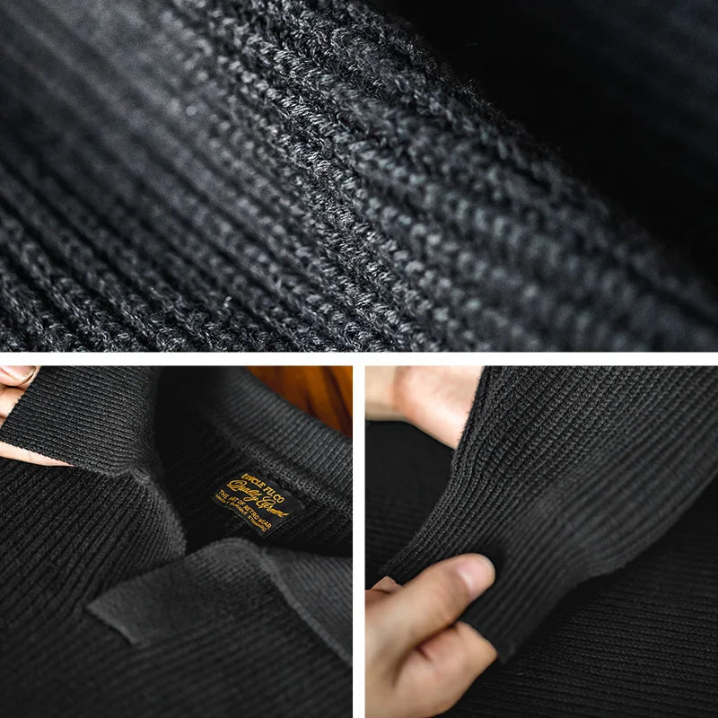 អាវយឺត Maden Retro Polo Neck ប៉ាក់បញ្ឈរ អាវយឺតបុរស Lazy Pullover រដូវស្លឹកឈើជ្រុះ និងរដូវរងា ទន់ ក្តៅ