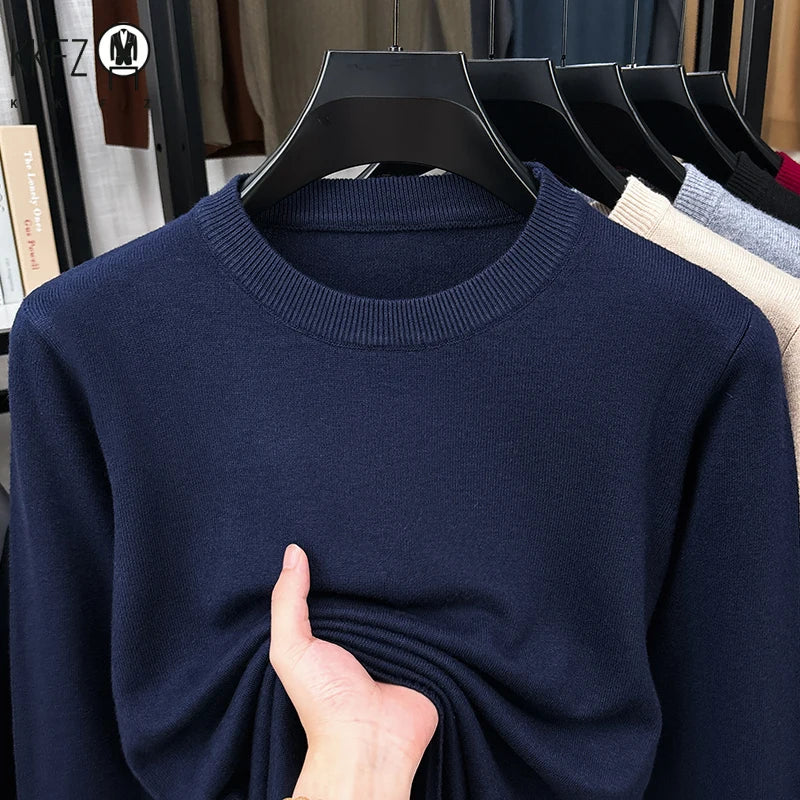 Male Comfort Crew Neck Jumper Long Sleeve Rib Trim Breathable Knit Fabric Business Travel Casual Garment