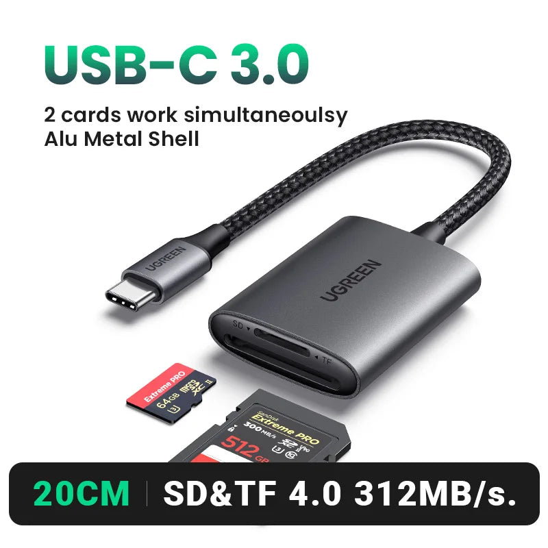 UGREEN USB C SD 4.0 Card Reader USB Memory Card Reader 312MB/s USB3.0&USB C to SD Micro SD TF Card for PC Laptop UHS-II/UHS-I