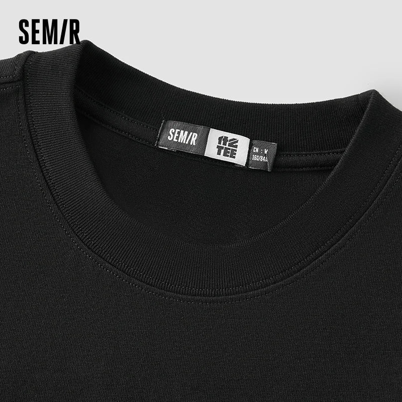Semir Womens Tshirt 2026 Letter Printed Pure Cotton Regular Shoulder Crew Neck Trendy Casual Soft Daily Wear