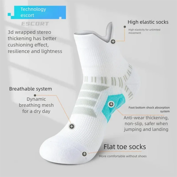 WRELS 1/2/3 Pairs Running Socks Cushioned Non‑Slip Sports Socks Men Arch Support Moisture Wicking Breathable Low‑Cut Socks