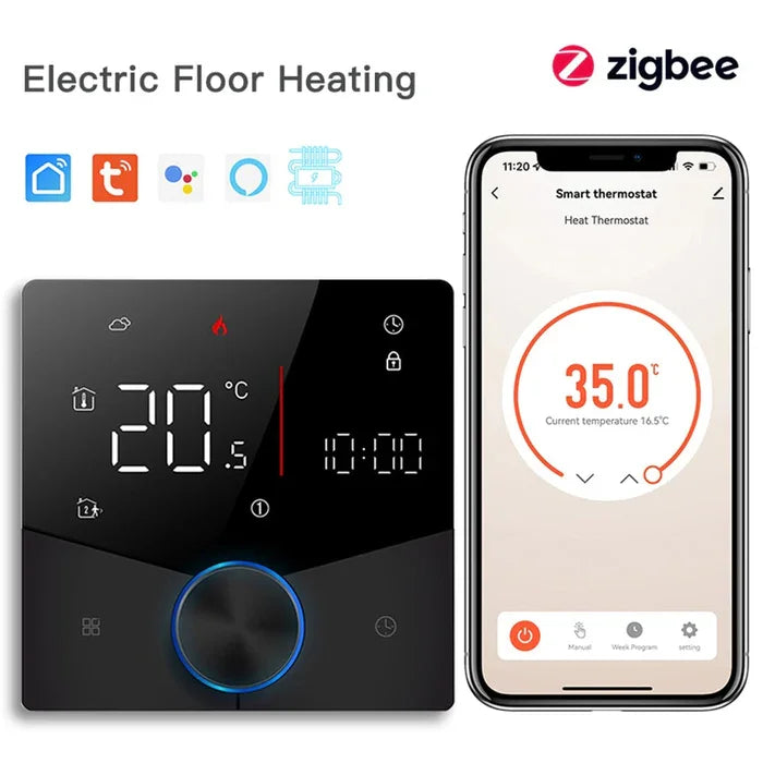 BSEED ZigBee Touch LED Integrated Screen With Knob Floor Heating Room Thermostat Controller Tuya Alexa Google App Control