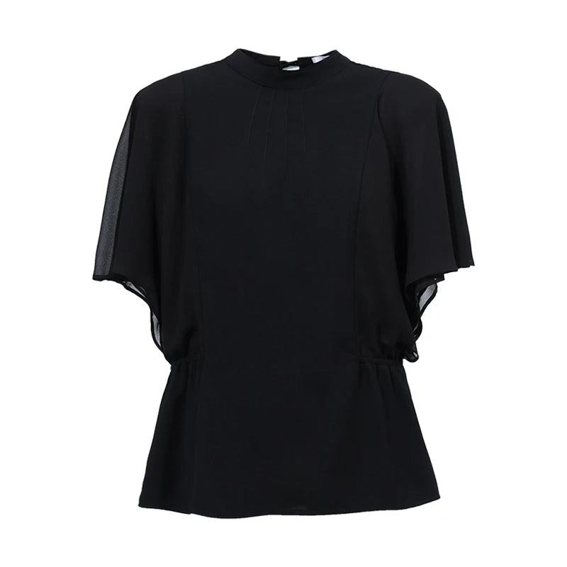 Amii Women's Elegant Blouses 2026 Summer New Stand Collar Ruffle Sleeve Loose Fit Top Flowy Office Casual Chiffon Shirt 12622214