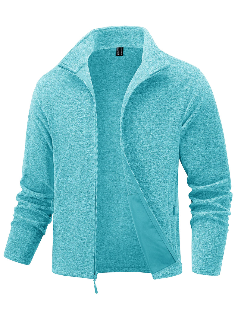 TACVASEN Lightweight Fleece Stand Collar Jackets Mens Spring Casual Full Zip Jacket Outdoor Sportswear With Pockets Outwear Tops