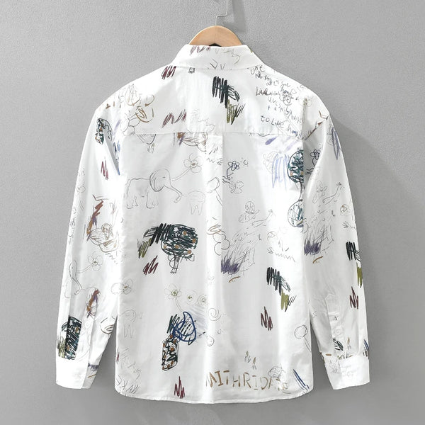 2026 Autumn New Cotton Chic Printed Shirt for Men Clothing Long Sleeve Big Pockets Male Shirts CM9532