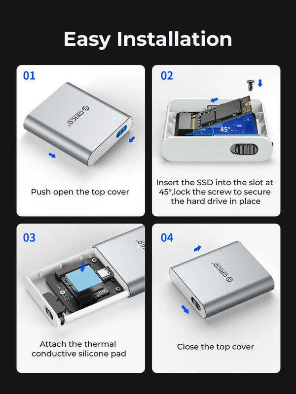 ORICO M.2 2230 NVMe SSD Enclosure USB C 3.2 Gen 2 Type-C 10Gbps to NVMe PCI-E Adapter Aluminum External for iPhone 15 Pro iPad