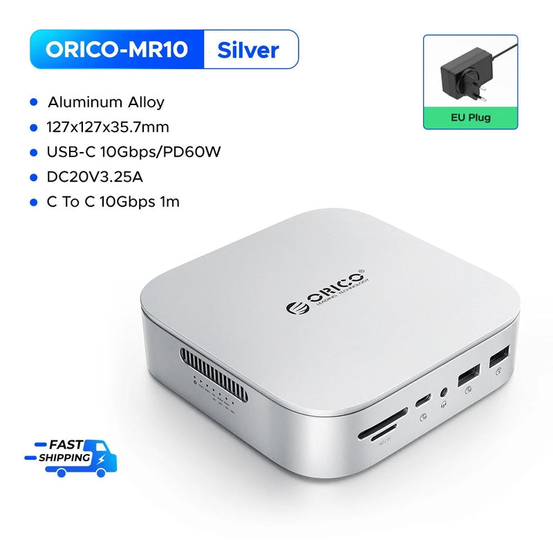 ORICO 10Gbps Docking Station Dual M.2 SSD Enclosure Hub 4K60Hz-HDMI PD60W offline Clone Expansion With Cooling Fan For Mac Mini
