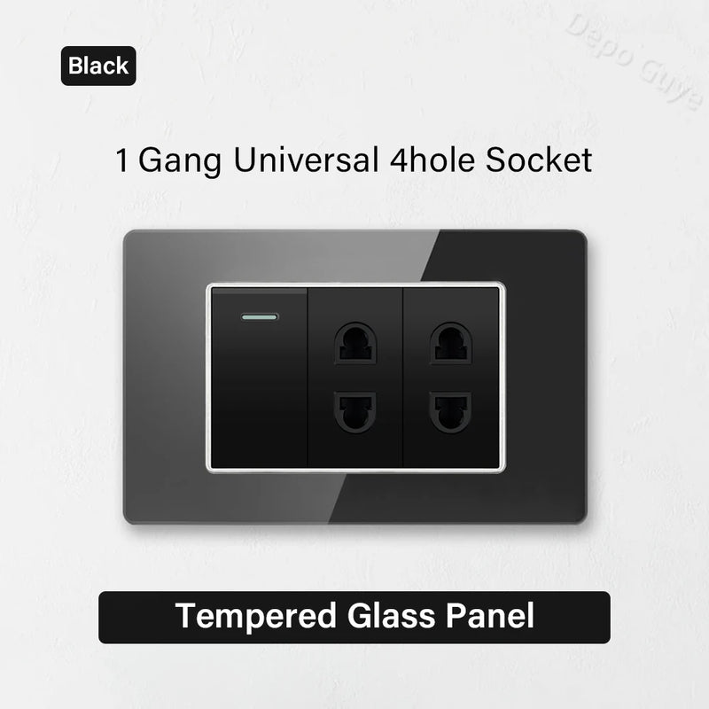Type 118 Black Tempered Glass Panel EU Wall Light Switch,Europe Wall Socket With USB Type-c 18W Quick Charge Outlet 118*75mm