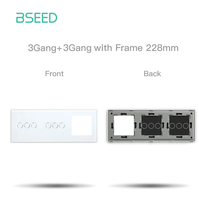 BSEED EU Standard Touch Light Switch Panel With Wall Socket Frames 228mm Metal Base Included Glass Frame Without Switch Part