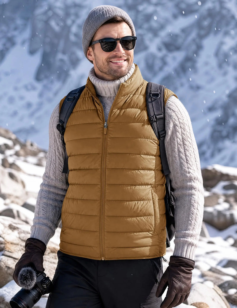TACVASEN Men's Winter Lightweight Packable Warm Puffer Vest Nylon Waterproof Windproof Outerwear with 4 Zipper Pocket for Hiking