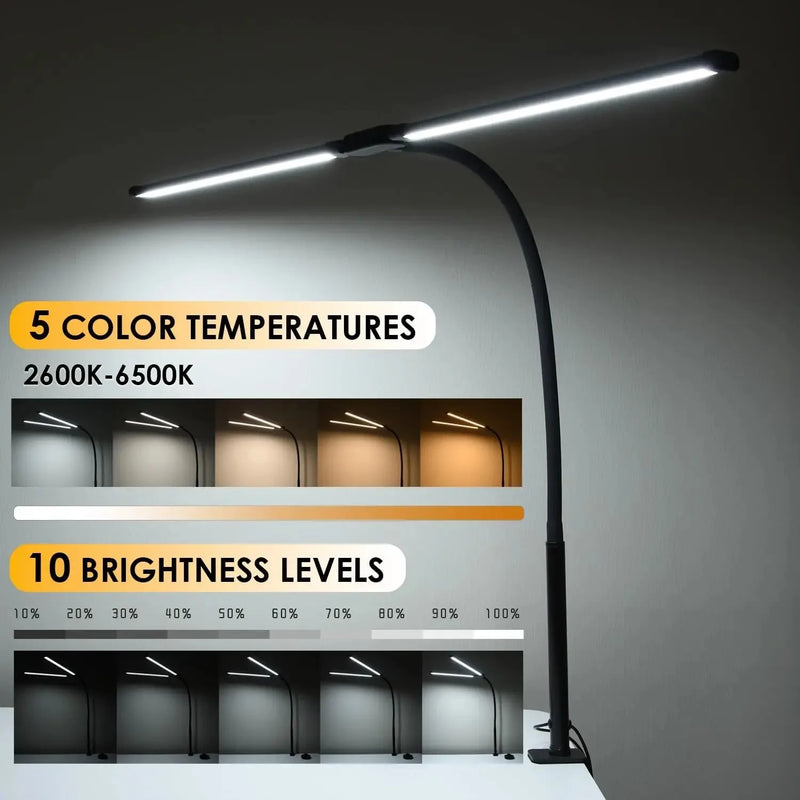 ចង្កៀងតុ LED ដែលអាចបន្ថយពន្លឺបាន ៥ ពណ៌ ក្បាលពីរ ការពារភ្នែក ចង្កៀងម៉ូនីទ័រកុំព្យូទ័រ ចង្កៀងតុ USB ចង្កៀងអានសម្រាប់ចង្កៀងការិយាល័យ