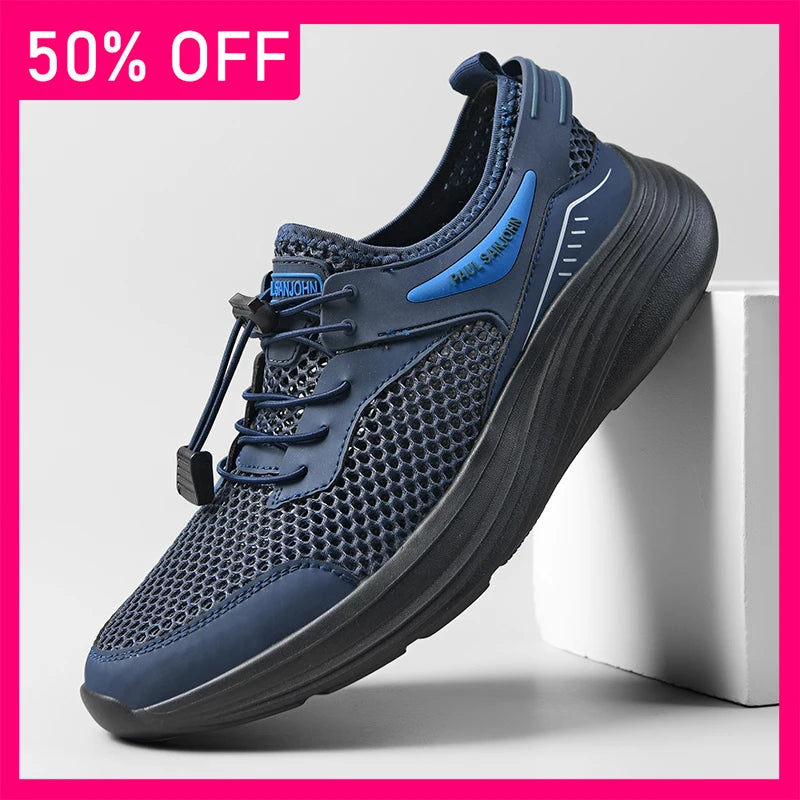 Men Sports Shoes Breathable Lightweight Mesh Comfortable Durable Soft Soled Tennis Shoes Outdoor Leisure Fitness Training Shoes
