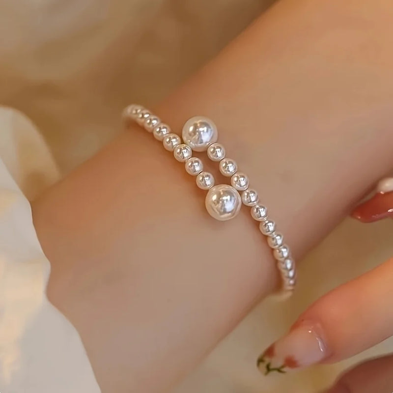 1pc of minimalist luxury adjustable opening faux Imitation Pearl bracelet, French-style elegant niche design Women's accessory