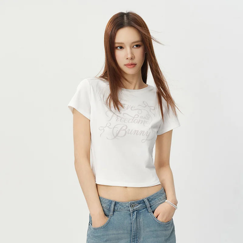 Semir Womens Tshirt 2026 Short Style Slim Printed Mesh Spliced Sweet Fashion Design Casual
