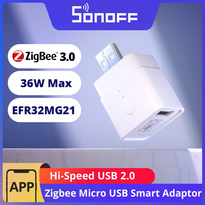 SONOFF ZBMicro Zigbee Micro USB Smart Adaptor Fast Charging EFR32MG21 Wide Transmit Coverage Voice Control eWeLink Alexa Google