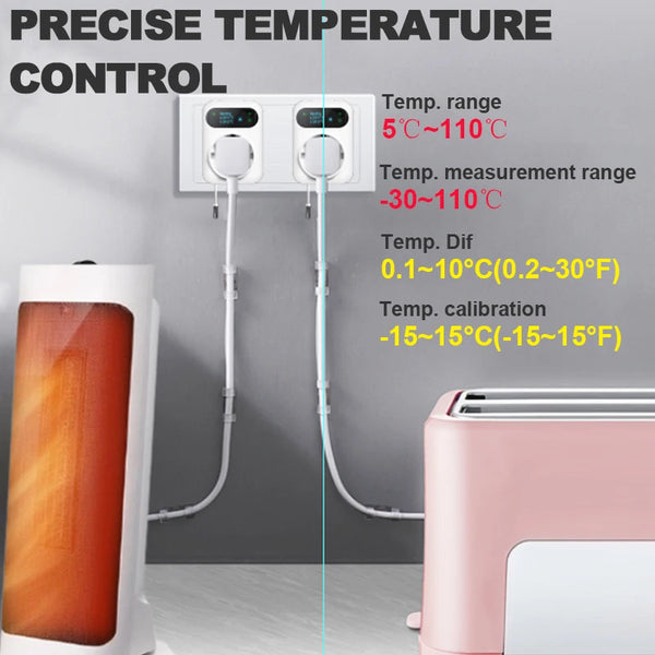 ទែម៉ូស្តាតរន្ធដោត WIFI ឆ្លាតវៃ 16A ដោតឡចំហាយកំដៅកង្ហារត្រជាក់ឧបករណ៍បញ្ជាសីតុណ្ហភាព Tuya ជាមួយ Alexa Google Home 3M Sensor